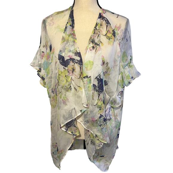 Women's BCBG Generation Sheer Shrug Kimono Wrap Cover Up White Floral XS/S - Picture 2 of 6